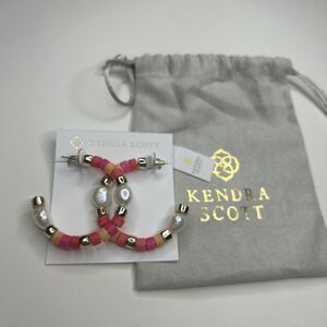 NWT Kendra Scott RACHEL Pink Mix Hoop Earrings Genuine Pearl & Heishi Style Cute
